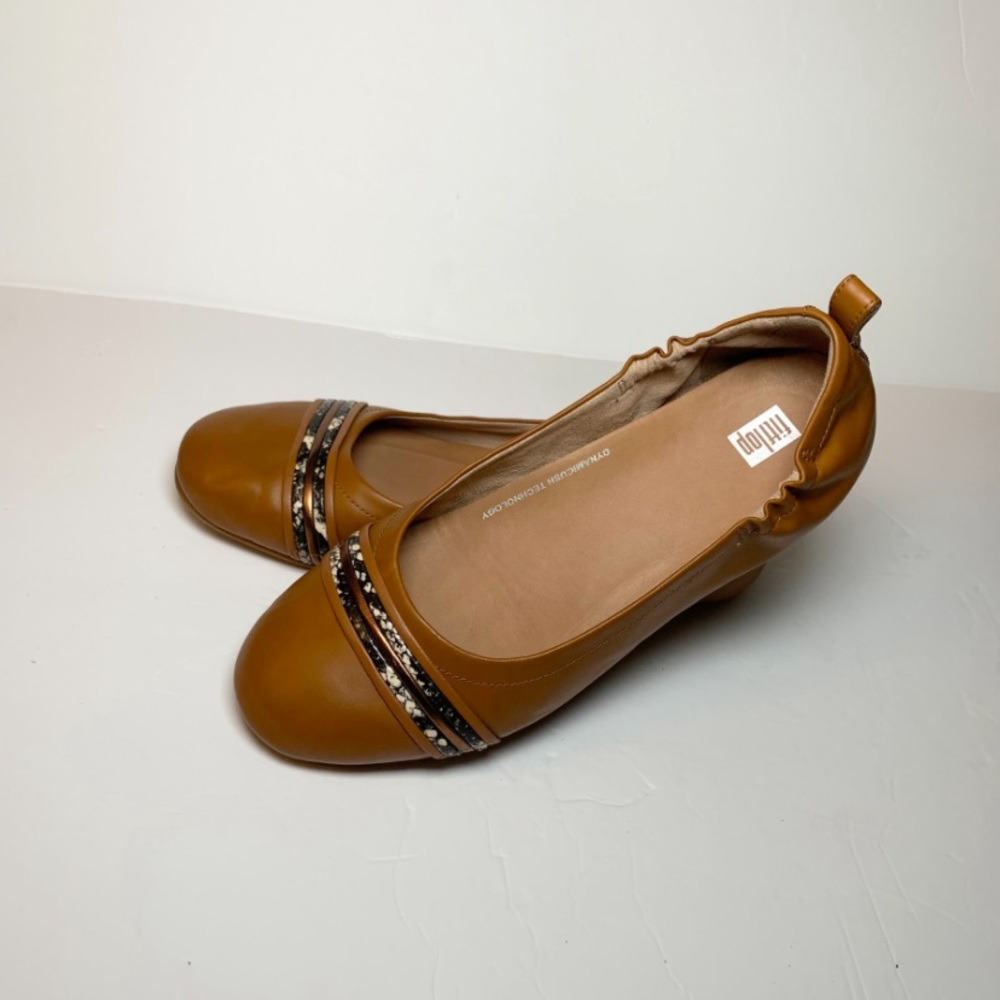 FitFlop Allegro Snake-Bangle Leather Ballet Flats Brown w/ Snakeskin Detail Sz 9 - Picture 3 of 10
